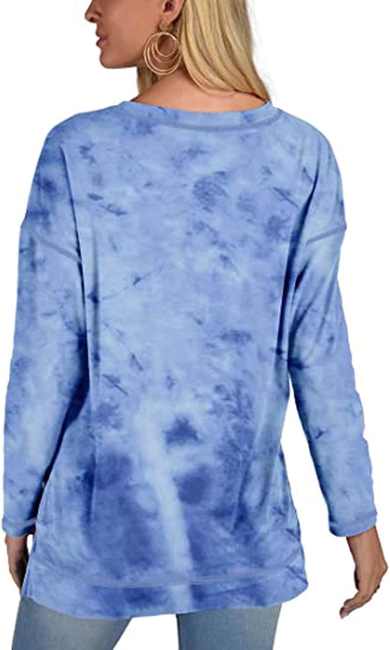 woobles Womens Sweatshirts for Ladies Tie Dye Printed Embroidery Collar Tunic Gradient Blouses Long Sleeve Pullovers - Image 2